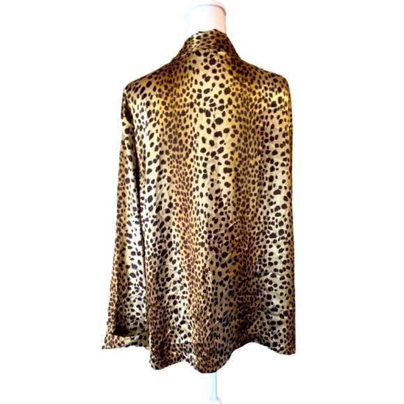 VICTORIA’S SECRET LEOPARD SATIN BUTTON UP PAJAMA TOP BLACK CREAM XL FITS 1X - Picture 3 of 3
